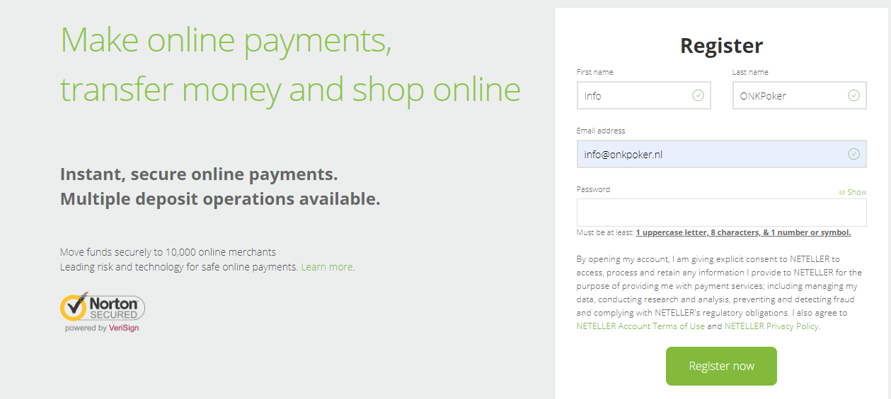 Account aanmaken met Neteller